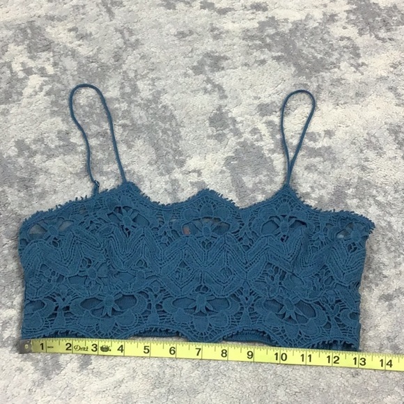 Free People FP One Athena Scallop Crochet Bralette Crop Top Boho Teal Blue Sz M - Picture 7 of 11